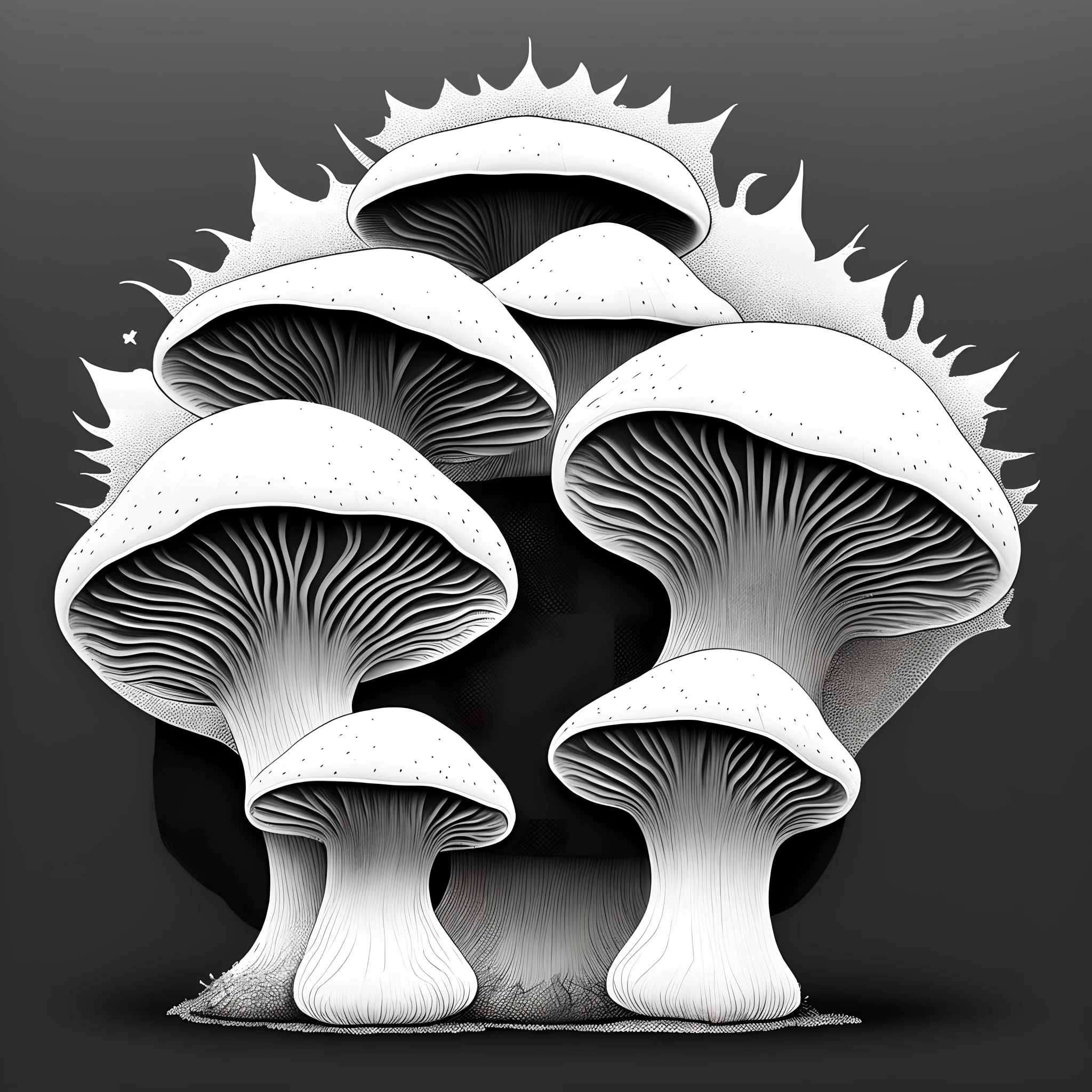 Mushroom and crown, combination to form the letter M, simple logo, two colors black and white, thick lines, no outline. Clear