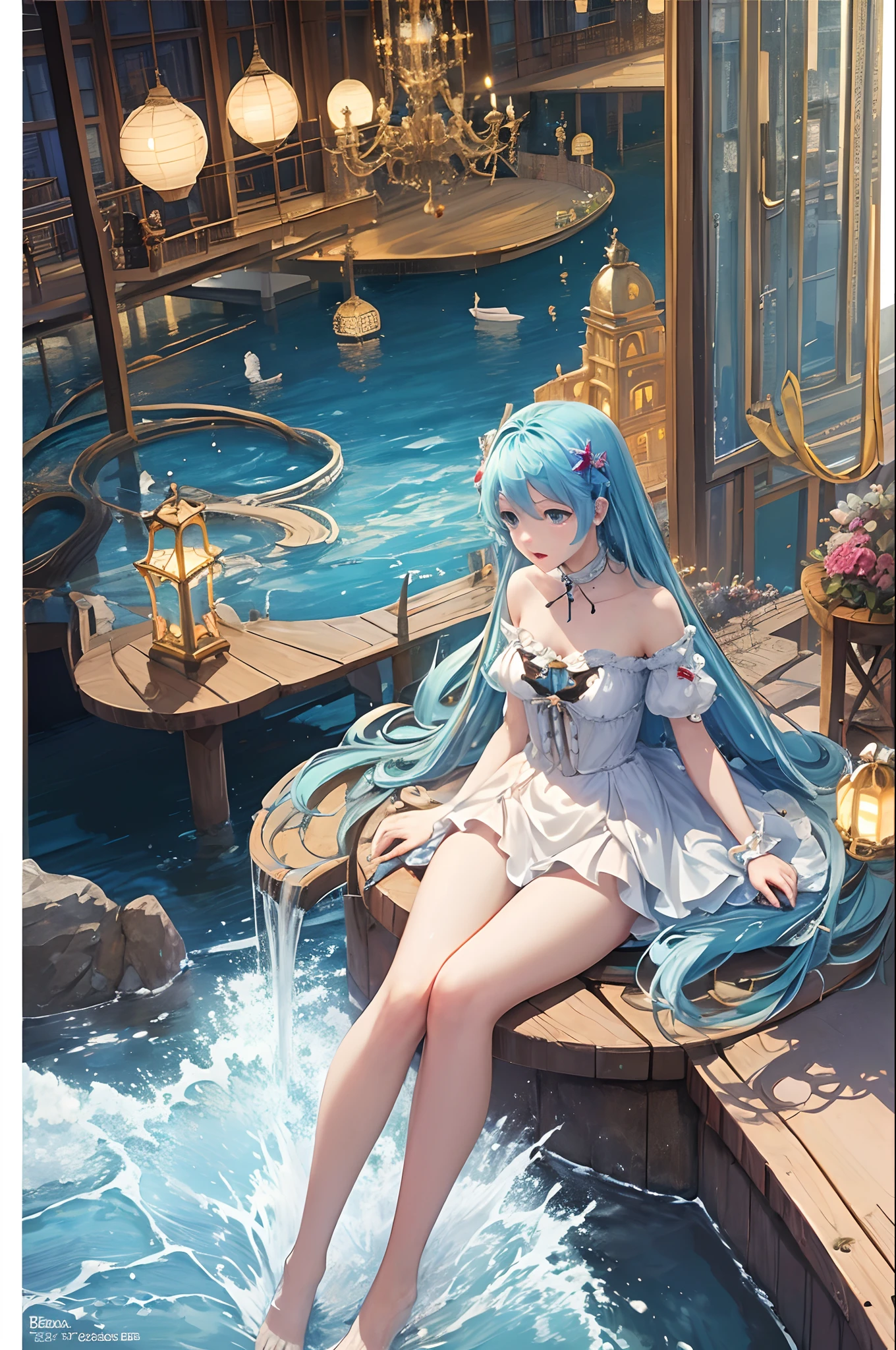 (masterpiece、top-quality、Official art:1.2)、(colourfull)、miku hatsune、see the beholder、1girl in、portlate、独奏、Colorful water levitation