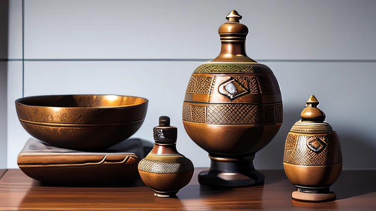 Antique artifacts,The bottle is placed on a boxwood table,Total height 28 cm,There is a lid on it,The buckle is tight,This copper, Bronze bottle in white gold,It resembles a copper cleaning bottle unearthed by the shrine monk Tataki,It can be concluded that it is a relic of the Tang Dynasty,Blue and white inlay,Complete set of work officer kiln, Full branching mode, No text,Forged hammer pattern,Has a small belly,oguchi,sedate,massiness,Shiny and warm