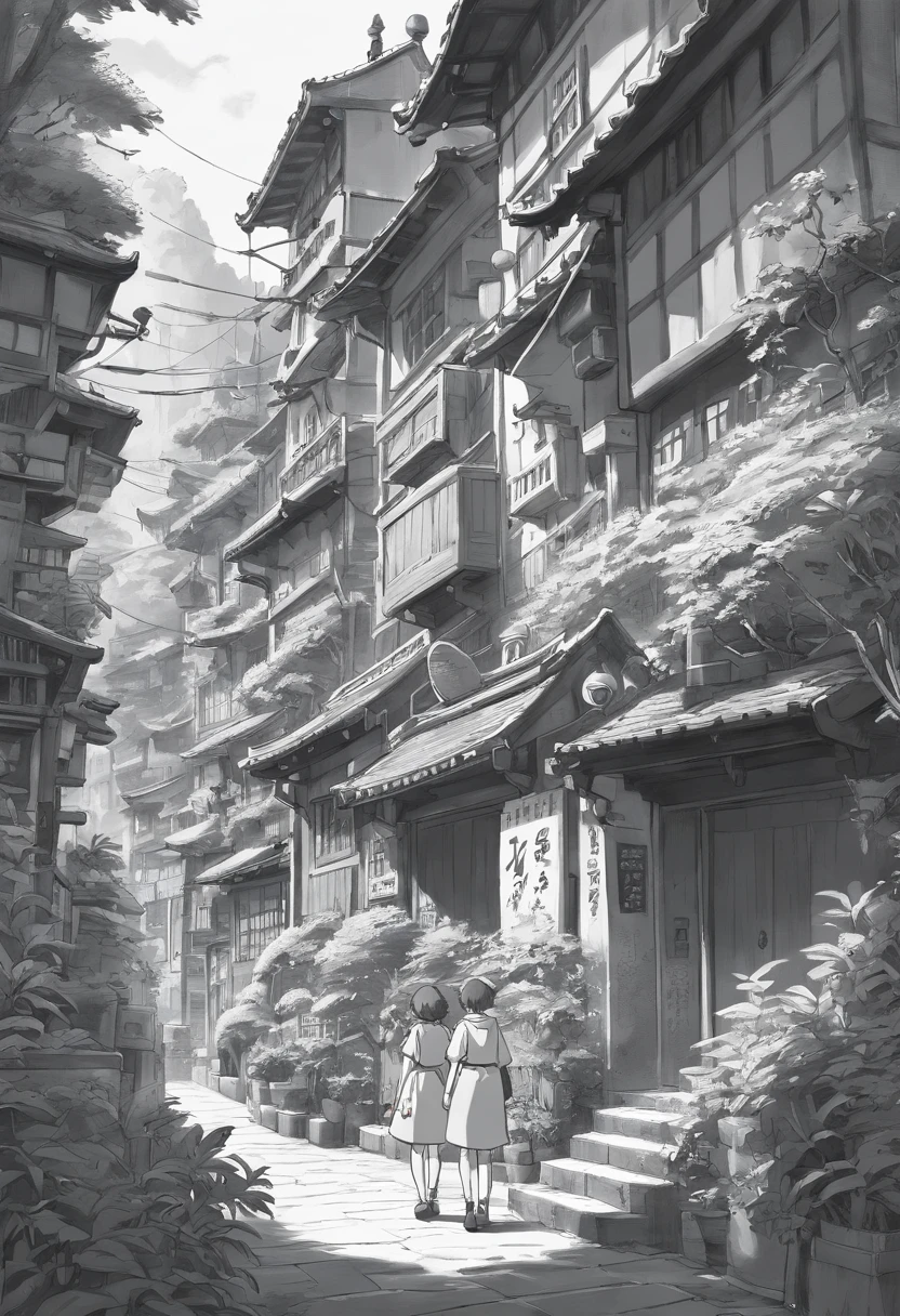 sketched anime small black and white