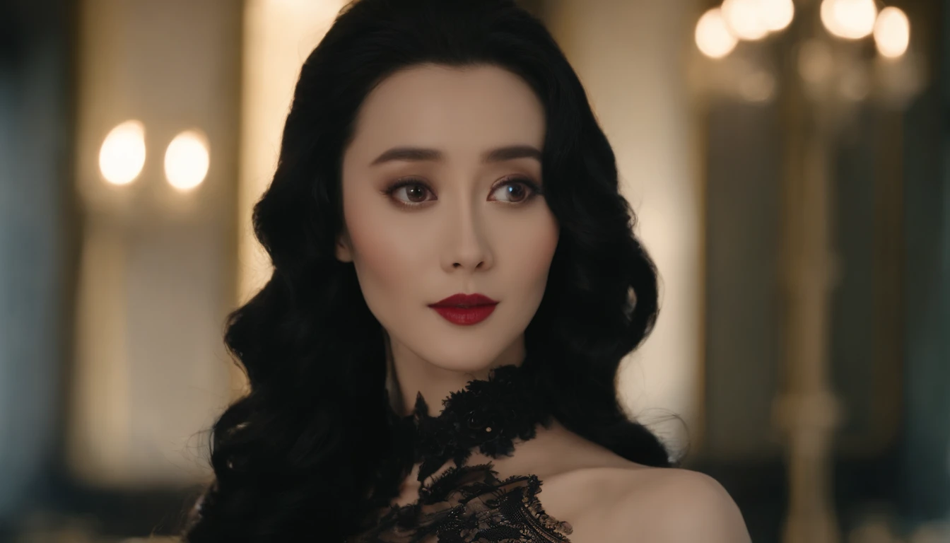 (Star Fan Bingbing)Frontal whole body,A woman wearing a black lace tight dress, Translucent clothes,Beautiful curves,Beautiful character painting, (medium chest circumference,cleavage),Fair complexion, ,Slender and graceful, beautifullegs, super sharp focus, realistic lens, matte painting portrait shot, Rendu portrait 8k, Beautiful digital artwork, Digital painting for film,,Naturally moving,Realistic,超高分辨率