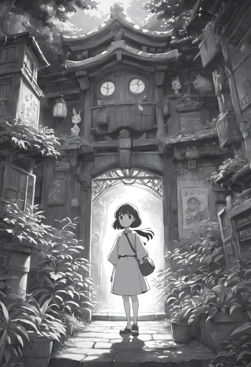 sketched anime little black and white