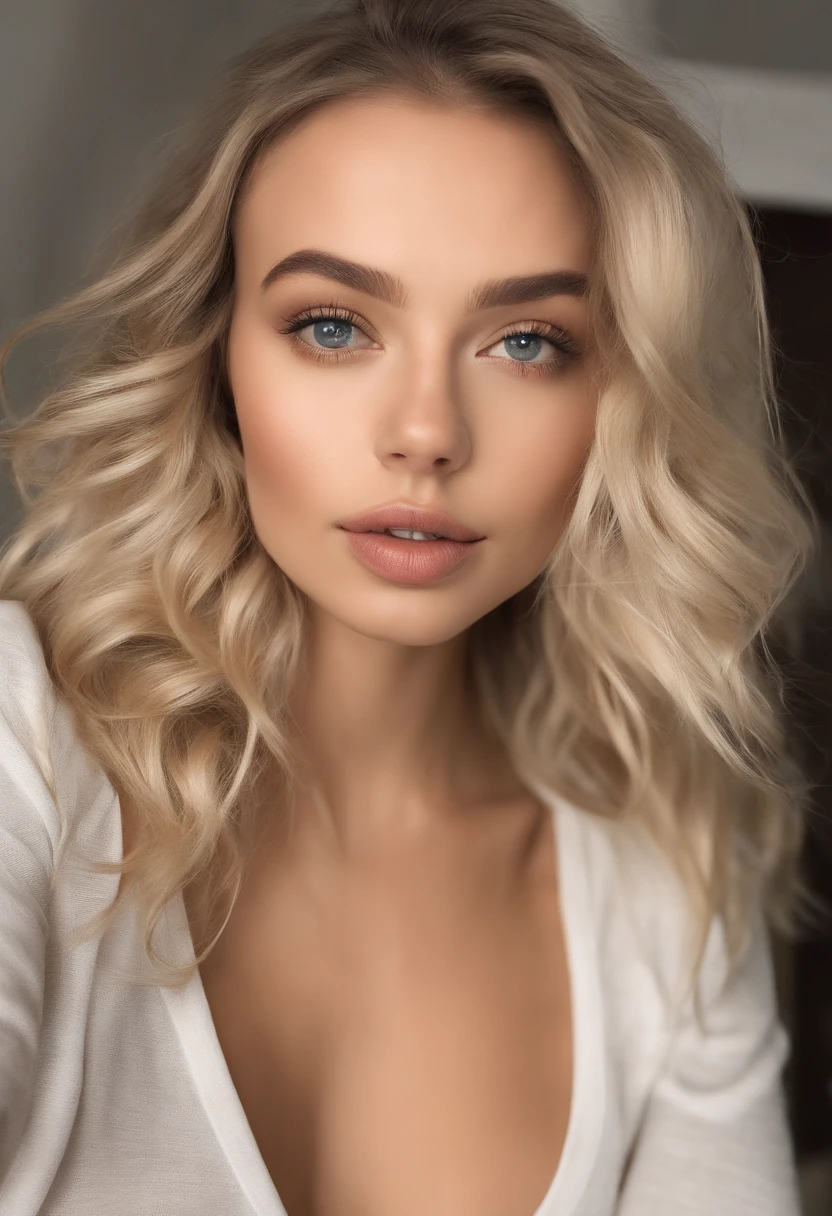 woman with matching tank top and panties, fille sexy aux yeux bleus, Portrait Sophie Mudd, Portrait de Corinna Kopf, cheveux blonds et grands yeux, selfie of a young woman, ohne Maquillage, maquillage naturel, Look directly into the camera, Visage avec Artgram, dezentes Maquillage, Superbe photo du corps entier, dans la chambre, gros seins, Blonde, Latin
