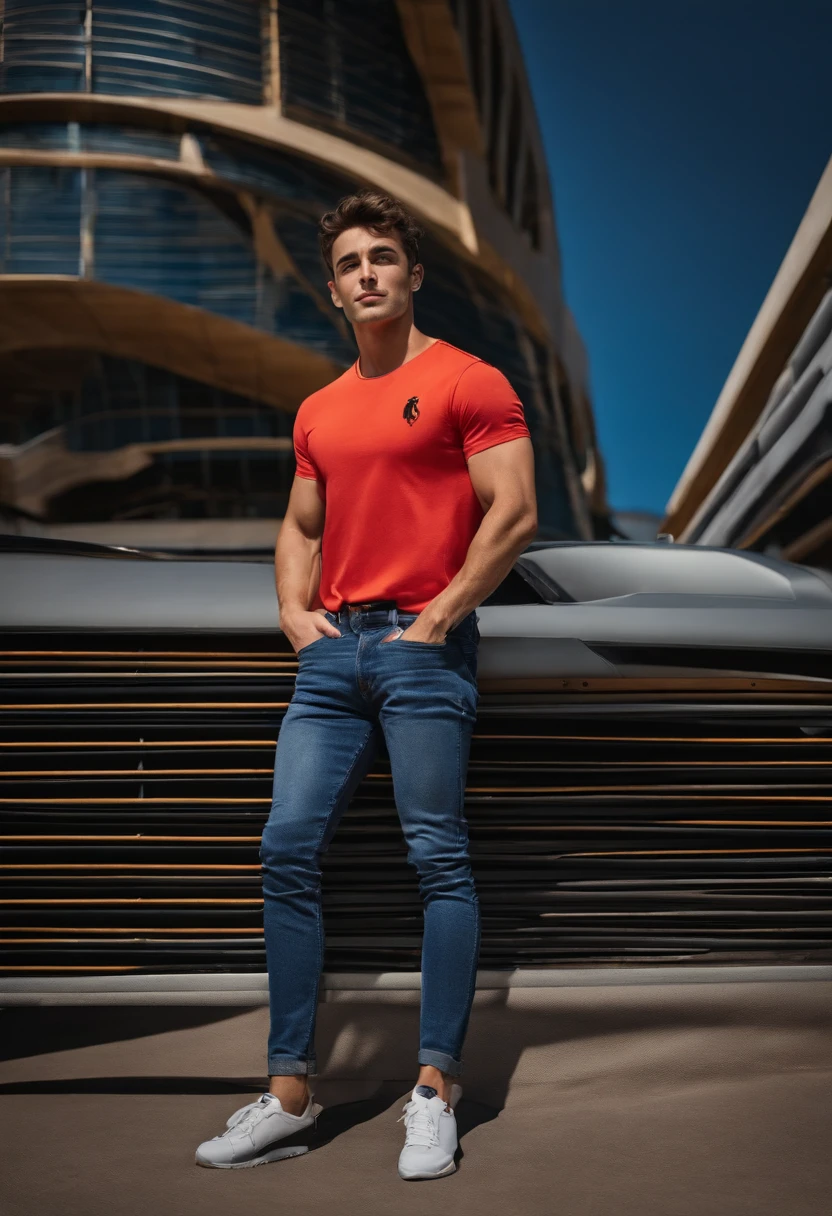 Muscular Charles Leclerc in a T-shirt and jeans The Dream of Universal Gays