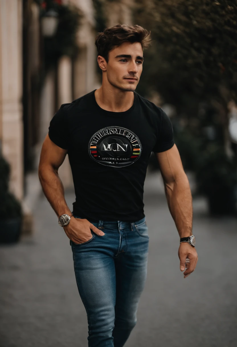Muscular Charles Leclerc in a T-shirt and jeans The Dream of Universal Gays