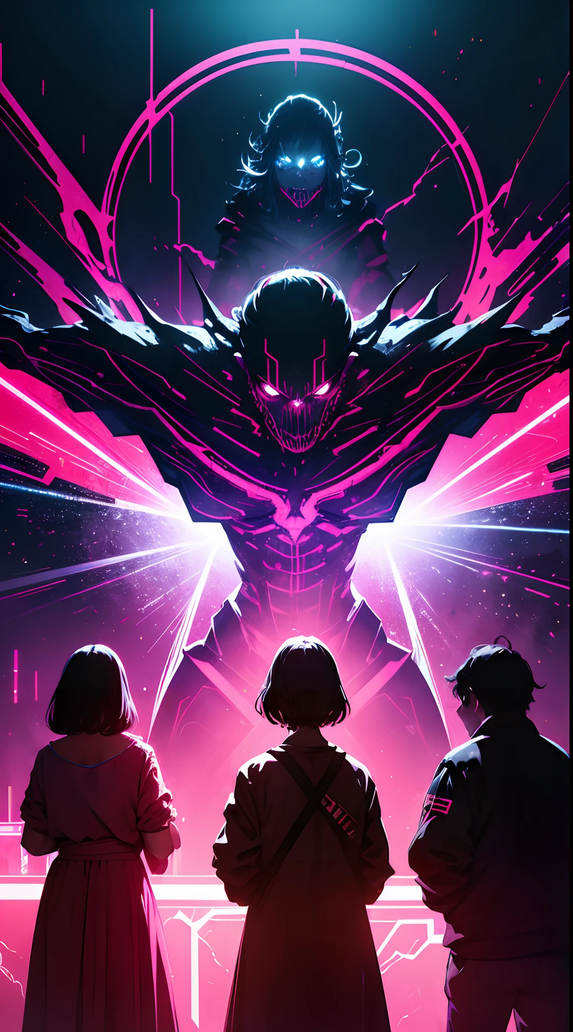 Craft a visually striking dreamscape ,inspired by "Stranger Things." A blend of trippy illusion, science fiction horror, and terrifying supernatural forces.classic scenes with modern neon art, infusing geometric patterns and vibrant paintings. Embrace the essence of the show's mystery in a contemporary, dynamic masterpiece. science fiction horror, terrifying supernatural forces.