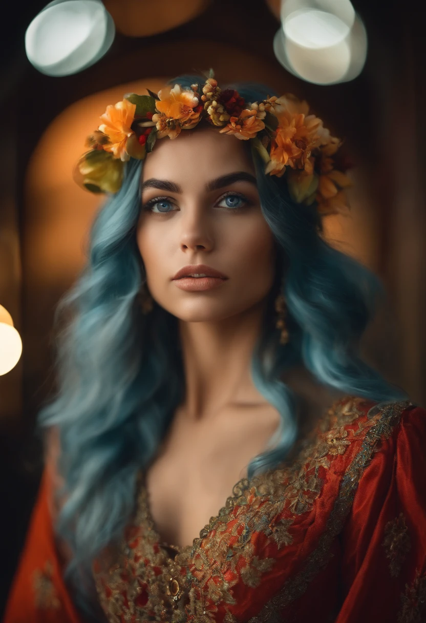 Mulher jovem, vinte anos, estilo europeia, olhos azuis, cabelo curto, sentada em uma torrer de relogio, a noite