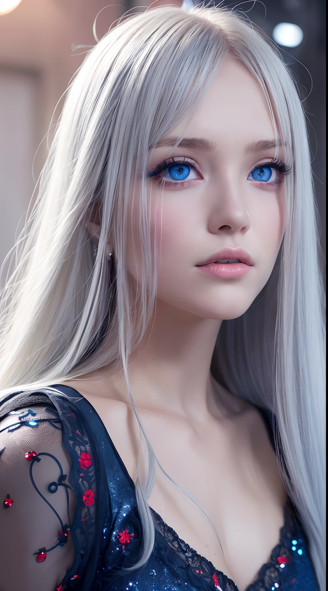 Best quality, 4K, high resolution, Masterpiece:1.2, super ultra detail, (Realistic, Photorealistic, photo-realistic:1.37), Vibrant red and blue eyes,Strong gaze,Mesmerizing eye contact,Fire-red iris,Dark blue shining stars,Shining pupils,Vivid colors,Portrait,Fantasy art,Magical red light,Ethereal beauty,Red color palette,Heterochromia is described in particular detail,Long yellow hair。
