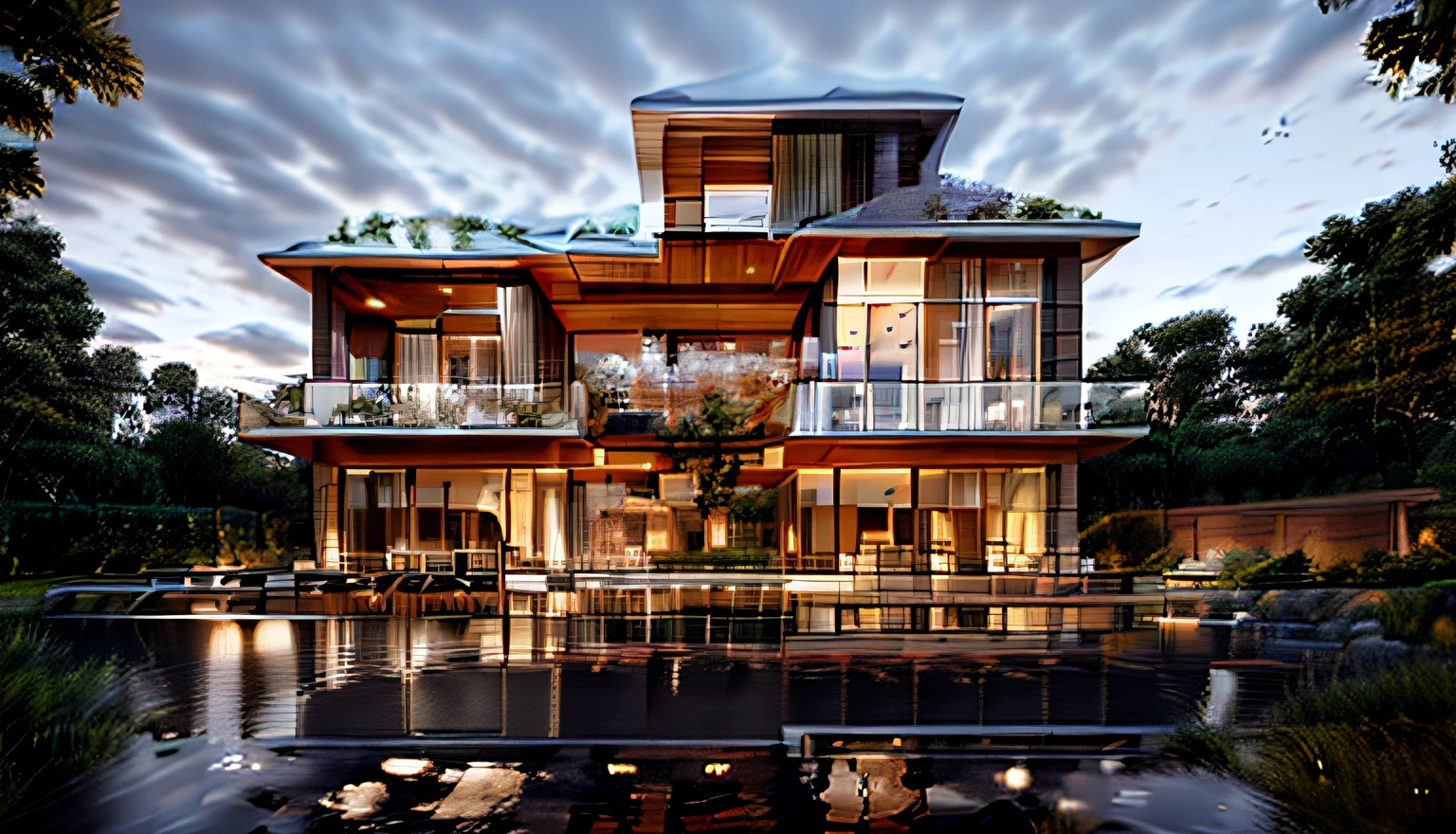 mordenhouse, house, glass house with a sloping roof, modern, dynamic (RAW photo, real, best quality, masterpiece:1.2), (hyper realistic, photo-realistic:1.2), high quality, (dark lighting:1.2), perfect lighting, archdaily