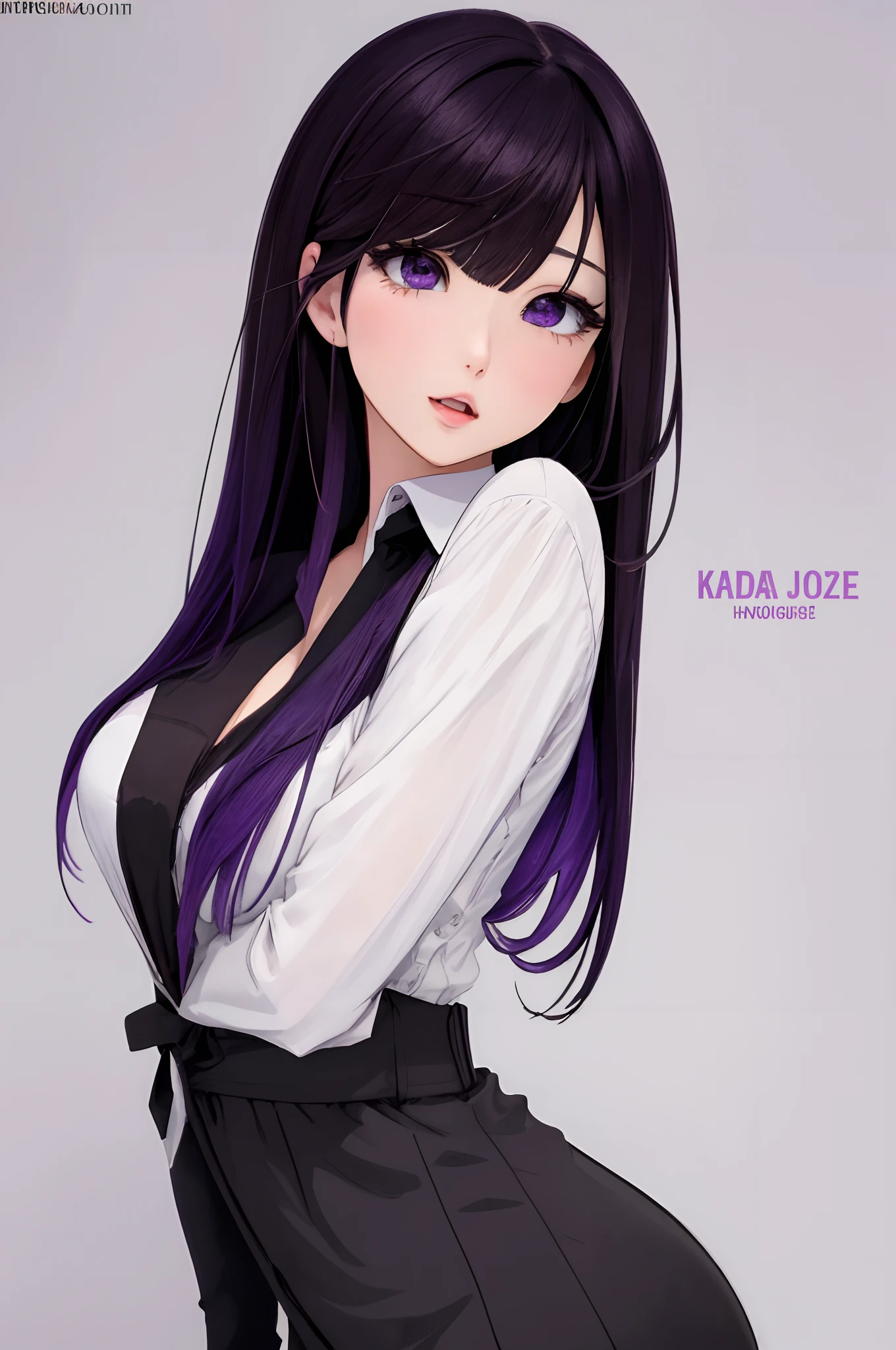 A dark-haired、Hair、Background white、Photorealsitic, hight resolution, 1 rapariga, Korea person, Heterochromia eyes, a purple eye、Blunt bangs、Dark hair、1girl in, masutepiece,  Best Quality,  High quality、Ahegao、