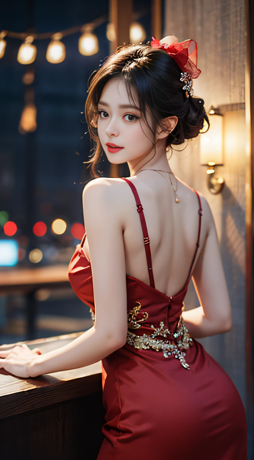 NSFW，（autumn night），[：（Facial Detailed：1.2）：0.2]，RAW Photos，top-quality），（Realiy，photoRealstic：1.30），Bokeh，8K-UHD，SLR，subdued lighting，hightquality，movie grain，nmasterpiece，super-reality，32K，Highly detailed CG Unity 8k wallpaper，best qualtiy， 1girl in，（Beautiful girl's face：1.2），NSFW，独奏，Style Glass，（middlebreasts，big breasts thin waist：1.2），（looking at the spectator），Floating in the sky，smog，Clouds，In the sky，brightly colorful，Full of dynamism、mystical colors、contemporary impressionism、Portrait of Chen Bin、Iris、3/Four perspectives、Cute face、low angles、Sweep circle composition、（chinese traditional red dress：1.2）、（dresses like chinese bride）、chinese wedding，lanthanum，Red Candle，