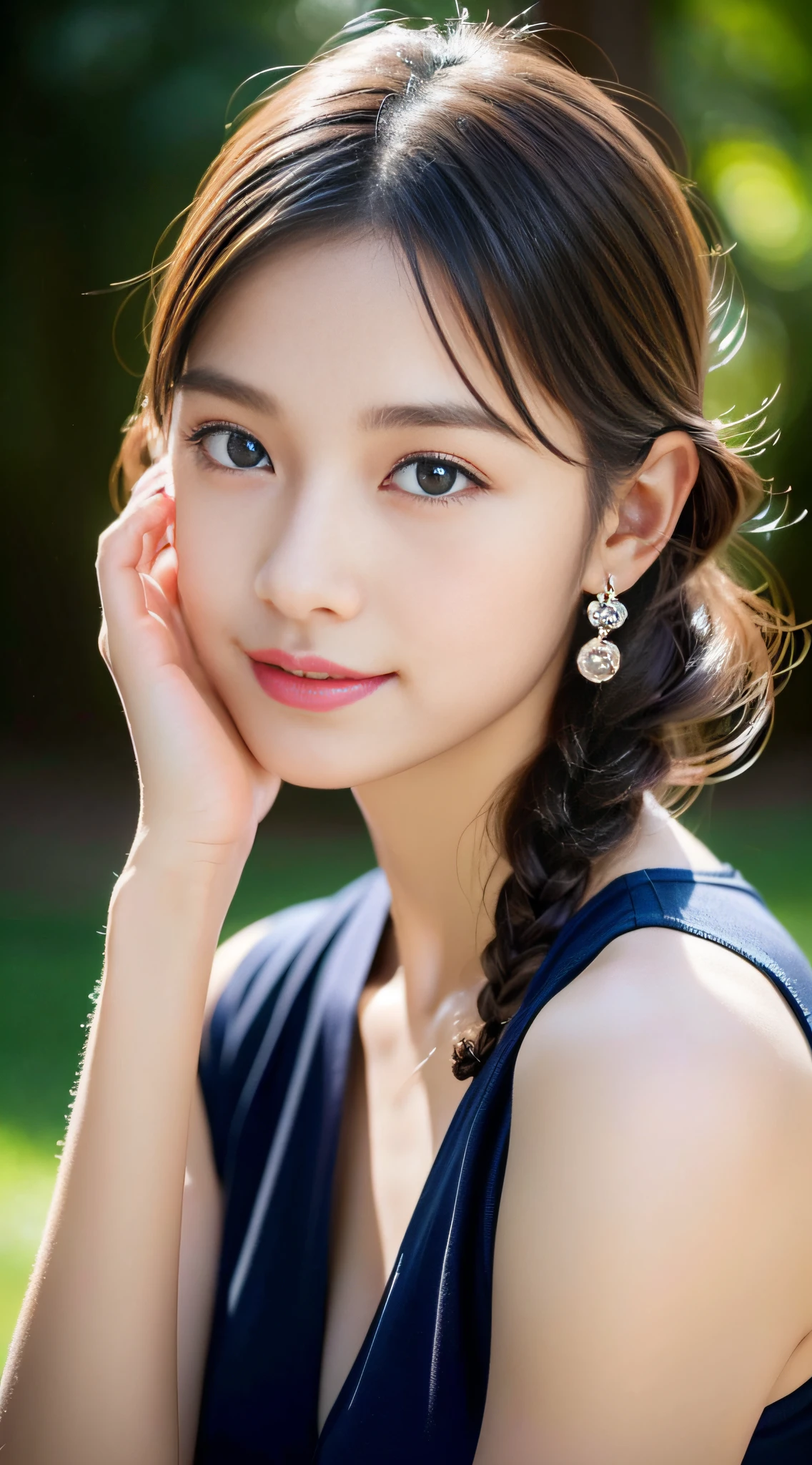 (((32K,very high res, high detailing, highly accurate,Masterpiece Girl 1))),Raw photo & realistic atmosphere,beautiful dark blue eyes,Detailed mouth,Glossy lips,Detailed eyebrows,Soft white skin that shines with every detail,,Eyes drawn in detail、Very beautiful eyes with azure eyes,Detailed lips、Very beautiful face,Very well-formed face、Lifelike face,shiny beautiful lips,Beautiful eyebrows,Infinite reality,Best design,(Insanely cute sober and modest Japan 18-year-old girl,,Toned body,Perfect Gal Leader Model,Beautifully shaped breasts,Very cute beautiful girl,Little Girl:1.5),Best Natural Makeup,Japanese ido,Korean Idols,Young sensual idol,Moist eyes,Dark beautiful eyes,Beautiful butt,beauty legs,,camel's foot,:1.3),超A high resolution、,Natural and realistic face,Back lighting,Pure eyes are too cute,(((photorealisim,Photograph the whole body))),,Reality Live Action,(simple earrings,a necklace,Shiny nails,Outdoor Fashion,campsite,Braided blonde short hair,独奏,Lori,Smile faintly,full body Esbian:1.7),(Show full-body fashion,with light glowing15age
