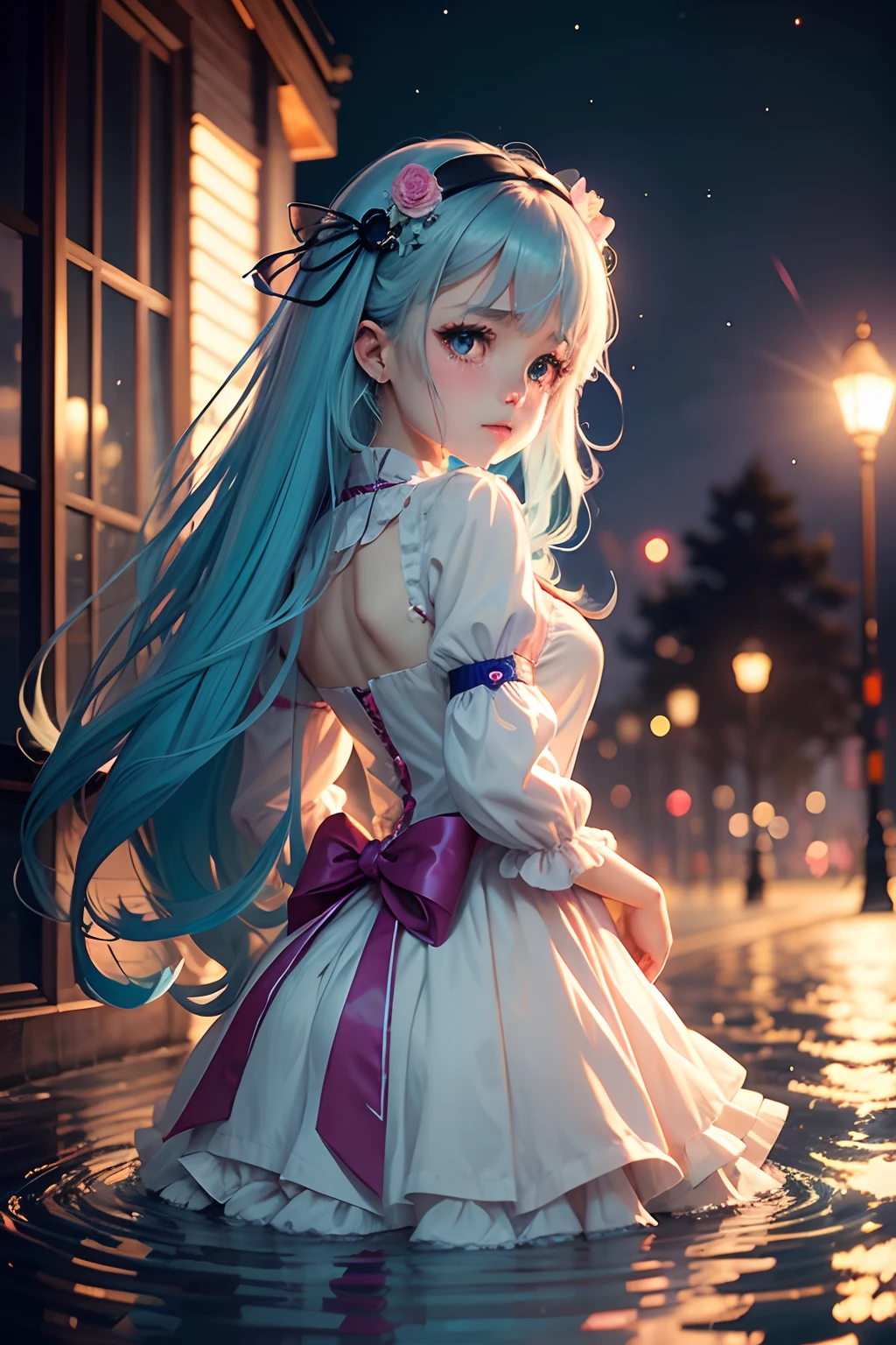 (cancer zodiac) there is a woman with grey glowing cyan hair on underwater with glowing cyan fish, in tears, wet hair, wet dress, crying, girl in tearsspider arm attatched on back, anime girl cosplay, anime girl in real life, anime style mixed with fujifilm, portrait of magical ta girl, cute kawaii girl, anime cosplay, beautiful anime style, lolityle, anime style, cute anime girl, beautiful anime girl, artwork in the style of guweiz, night background with moon
