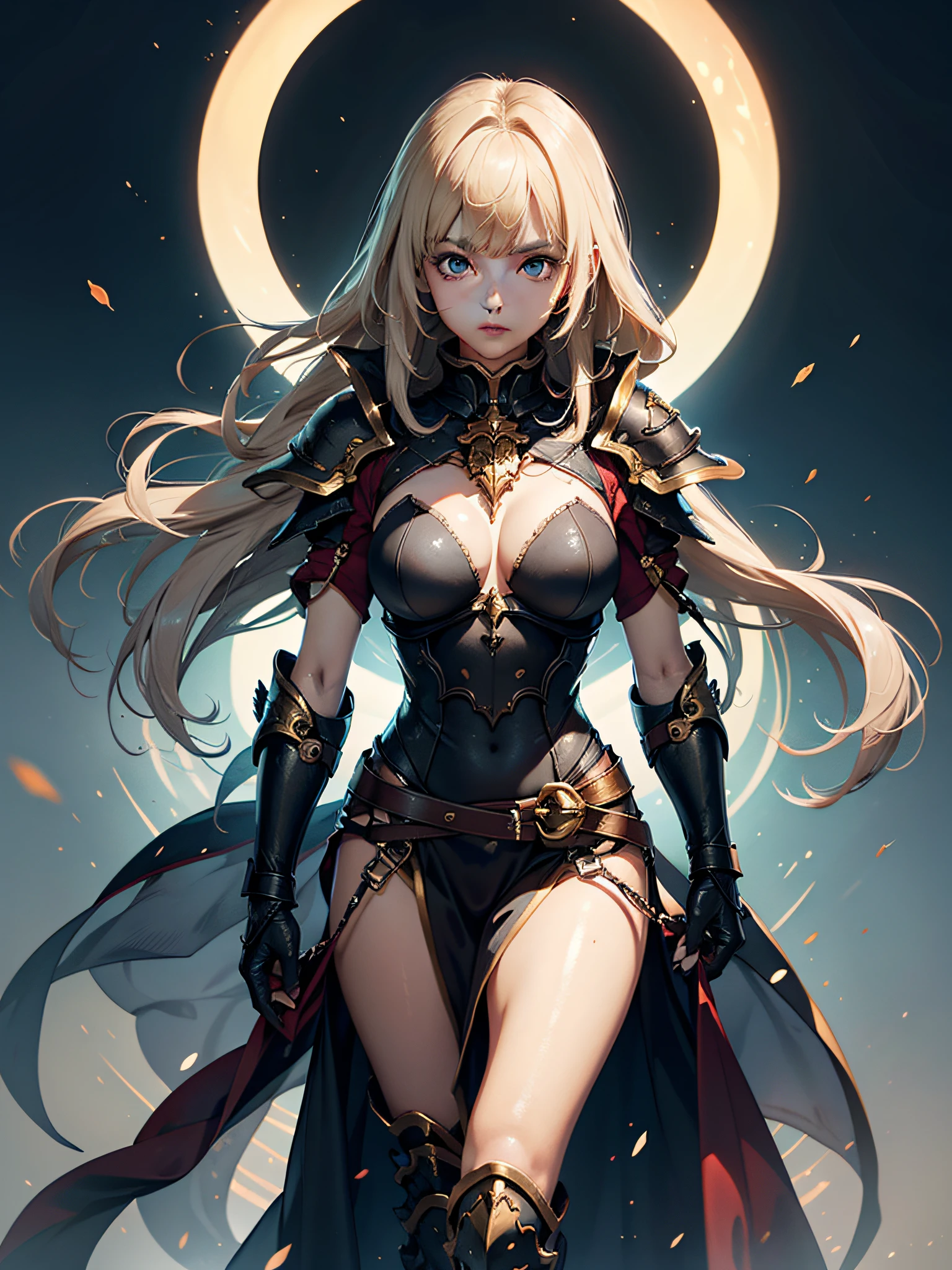 1a person、Unparalleled beauty, Lustrous firmness and shiny skin, Bangs between the eyes, Glossy Straight Beautiful Dazzling Golden Platinum Blonde, Super Long Straight Silky Hair, eye line, Sexy beautiful innocent , High definition big beautiful bright blue eyes, Beautiful and nice girl, Baby face, Full body jet black armor、full-plate-armor、Beautiful big eyes、