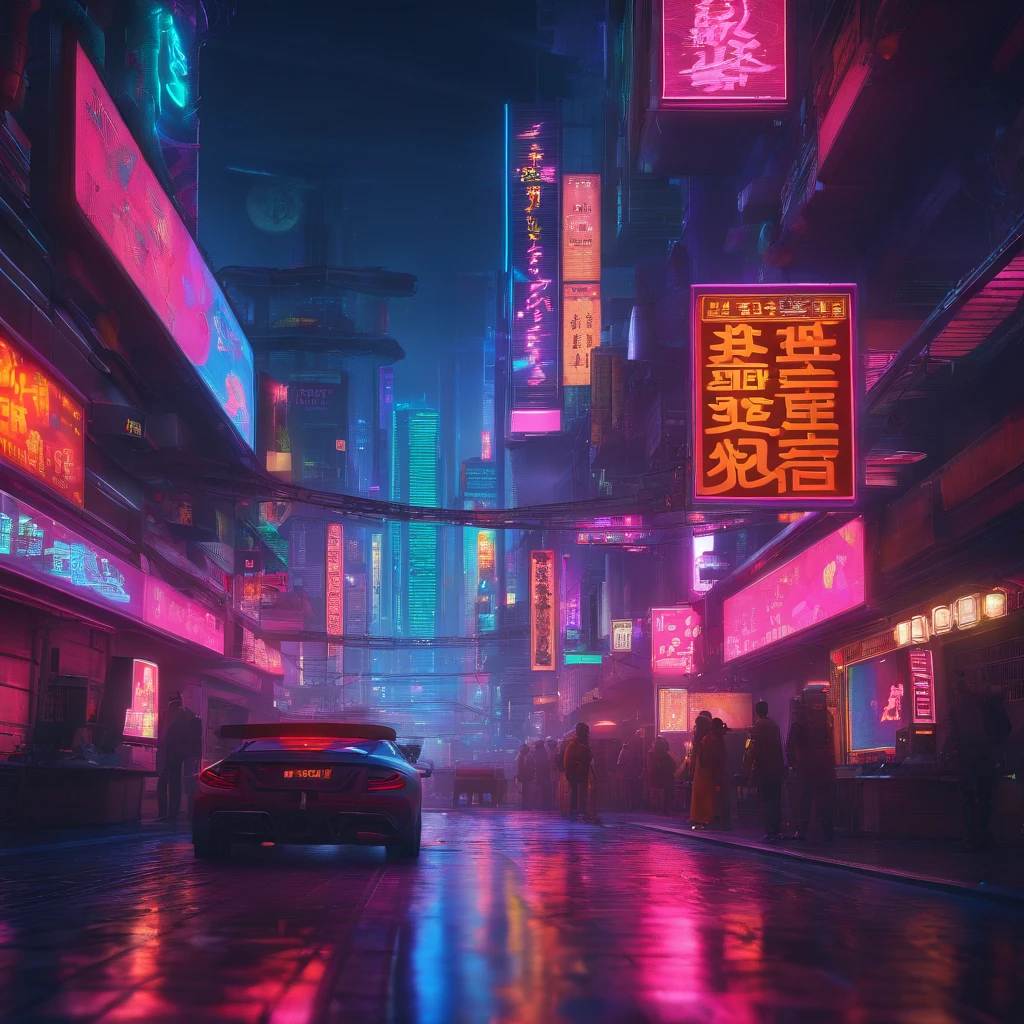themoon、Cyberpunk City、Mooncakes on the table、lanterns,High quality 8k,photographrealistic