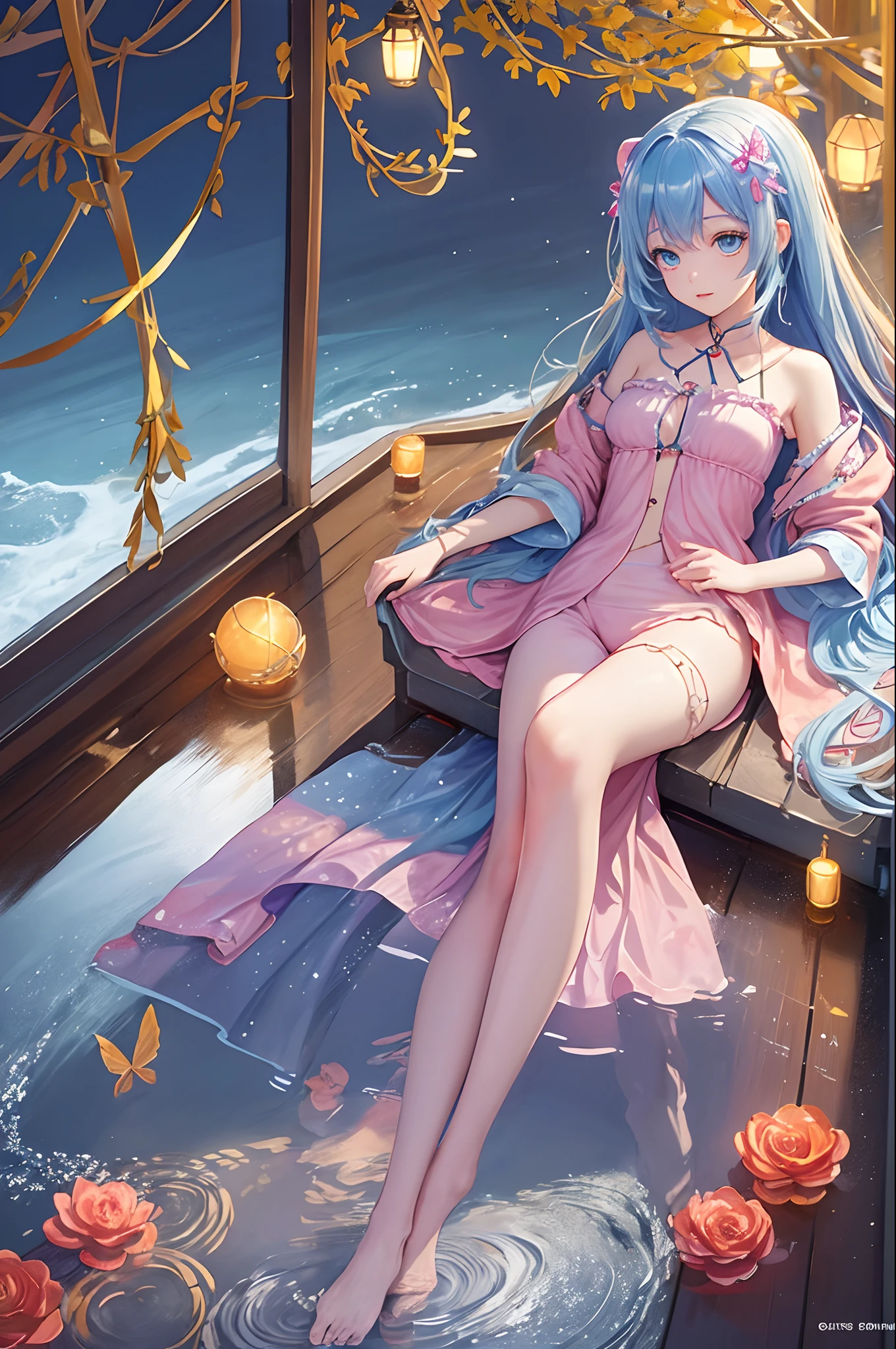 anime girl sitting on a bed with a glass of wine, wallpaper anime blue water, from the azur lane videogame, pixiv 3dcg, anime art wallpaper 8 k, trending on artstation pixiv, cushart krenz key art feminine, hd artwork, azur lane style, at pixiv, top rated on pixiv, seductive anime girl