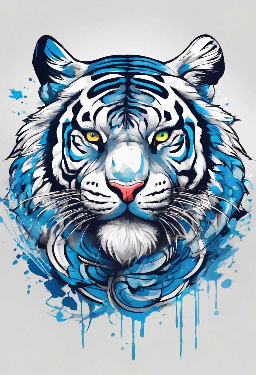 um personagem para desenho sendo um ((tigre branco)) , usando uma ((camisa azul)), smiling and with open arms, para desenhos animados