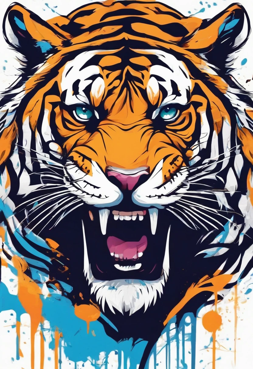a painting colourful of tiger head