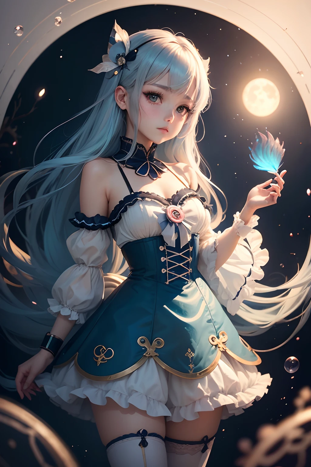 8k Wallpaper,grand,(((masterpiece))), (((best quality))), ((ultra-detailed)), (illustration), ((an extremely delicate and beautiful)),dynamic angle,rainbow hair,detailed cute anime face,(()),(((masterpiece))),anmasterpiece, best quality, incredibly absurdres, high detail background, (glowing effect), starry sky, glowing nebula sky, colorful,Mushrooms, fantasy, 1girl, solo, long hair,More Detail