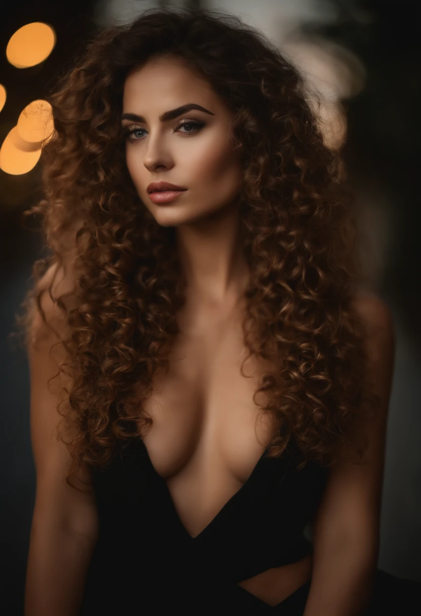 (foco nítido:1.2), fotografia, mulher jovem atraente, (beautiful face:1.1), Olhos detalhados, lush lips, (maquiagem olho de gato:0.85), (olhos grandes:1.0), (corpo tonificado:1.2), (curly hair:1.2), (big booty:1.4), Usando (Quebrar:1.2) em um (Rua:1.2). (Moody Lighting:1.2), profundidade de campo, Bokeh, 4k, HDR. por (Tiago C. Christensen:1.2|Jeremy Lipking:1.1).