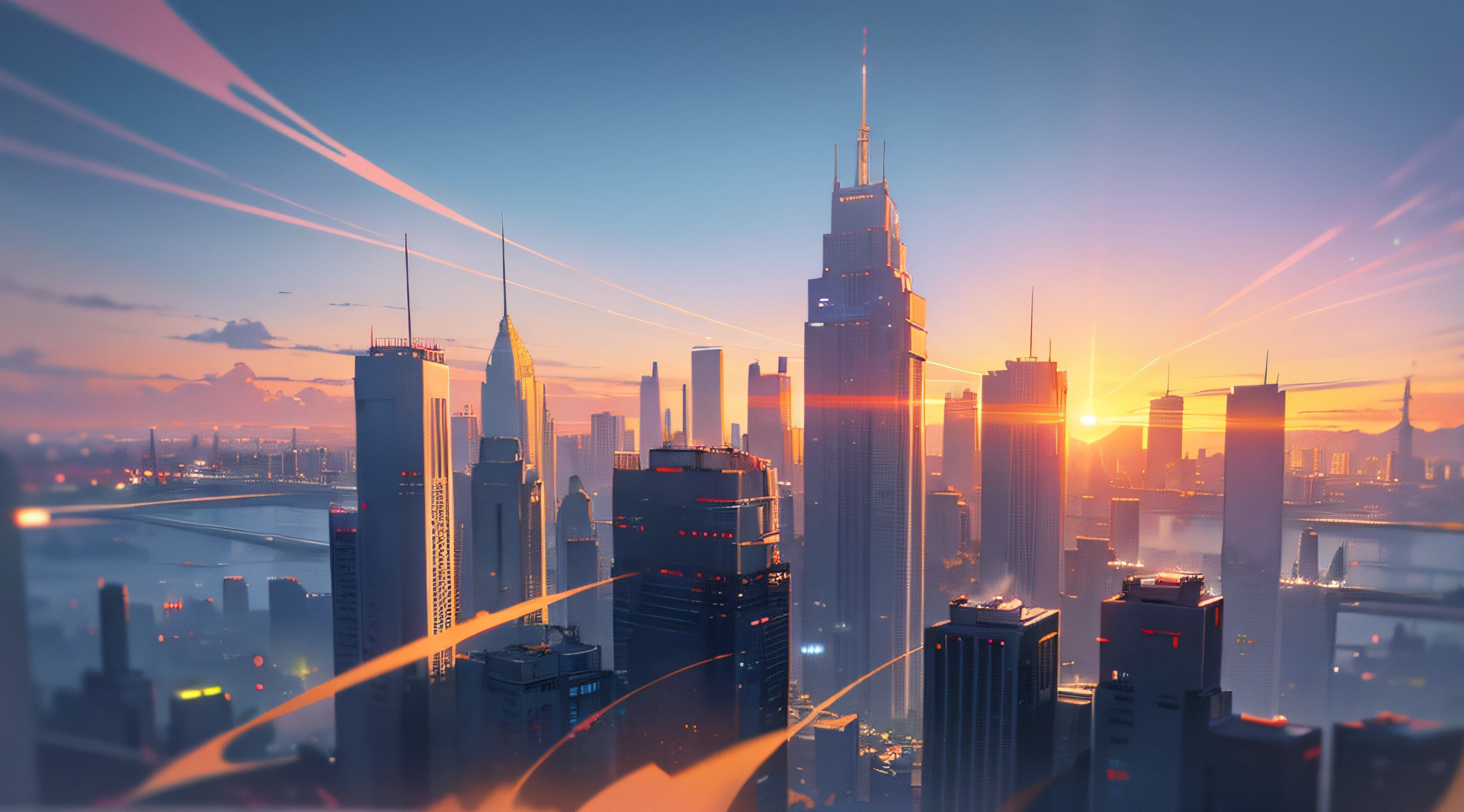 Science fiction city, marble style, cityscape, landscape, majestic, sunset