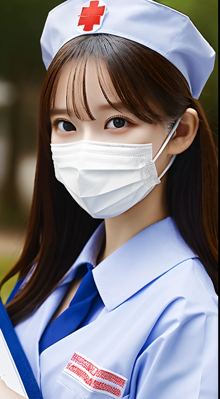 a girl dressed as a nurse,beautiful detailed eyes,beautiful detailed lips,extremely detailed face,detailed mask,kind and caring expression,white uniform,blue cross symbol,medical cap,holding a stethoscope and a clipboard,medium:oil painting,ultra-detailed,best quality,realistic colors,soft lighting