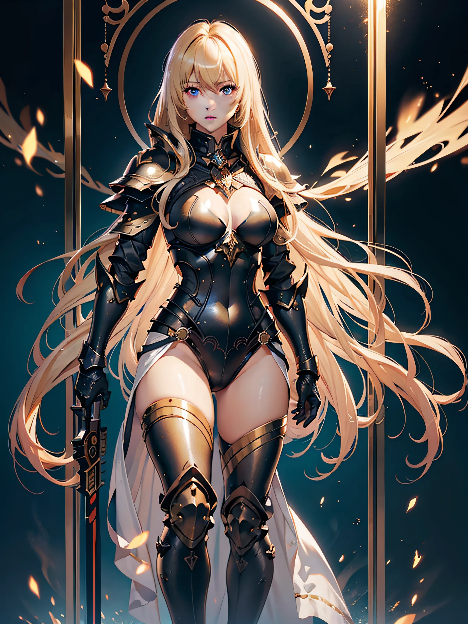 1a person、Unparalleled beauty, Lustrous firmness and shiny skin, Bangs between the eyes, Glossy Straight Beautiful Dazzling Golden Platinum Blonde, Super Long Straight Silky Hair, eye line, Sexy beautiful innocent 14 years old, High definition big beautiful bright blue eyes, Beautiful and nice girl, Baby face, Full body jet black armor、full-plate-armor、Beautiful big eyes、