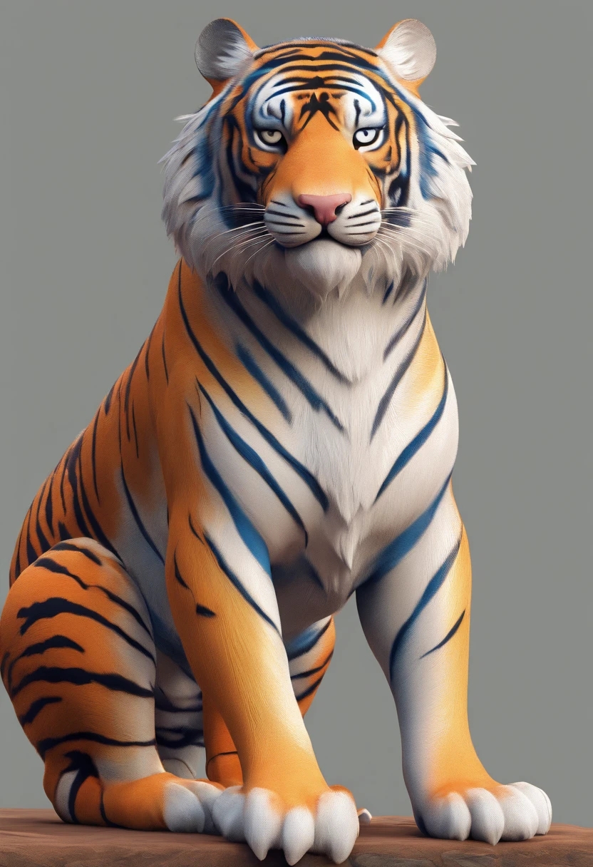 um personagem para desenho sendo um (((tigre))) , usando uma ((camisa azul)), smiling and with open arms, para desenhos animados