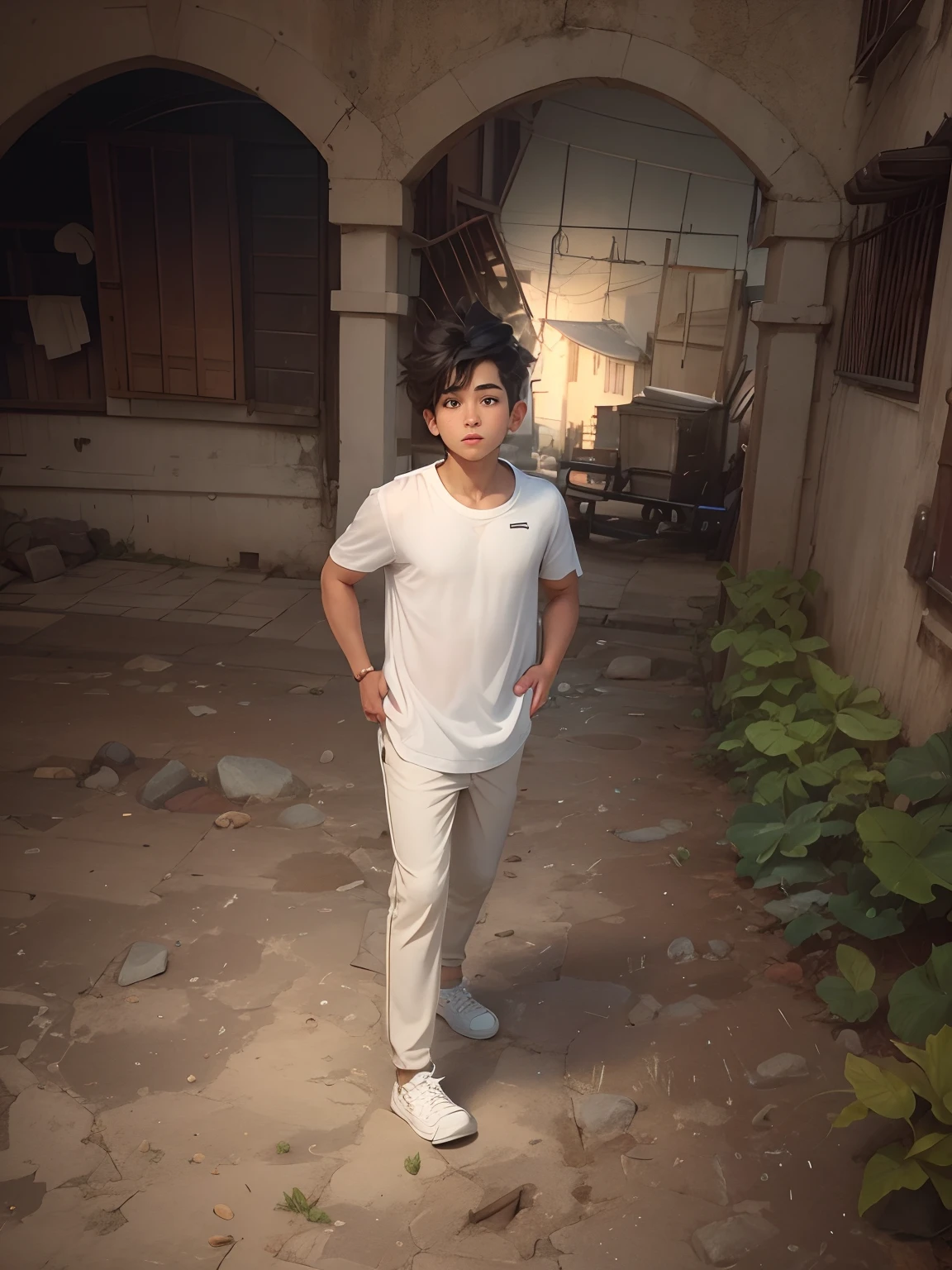 Animated, handsome boy , hair change, background change, white shoes
