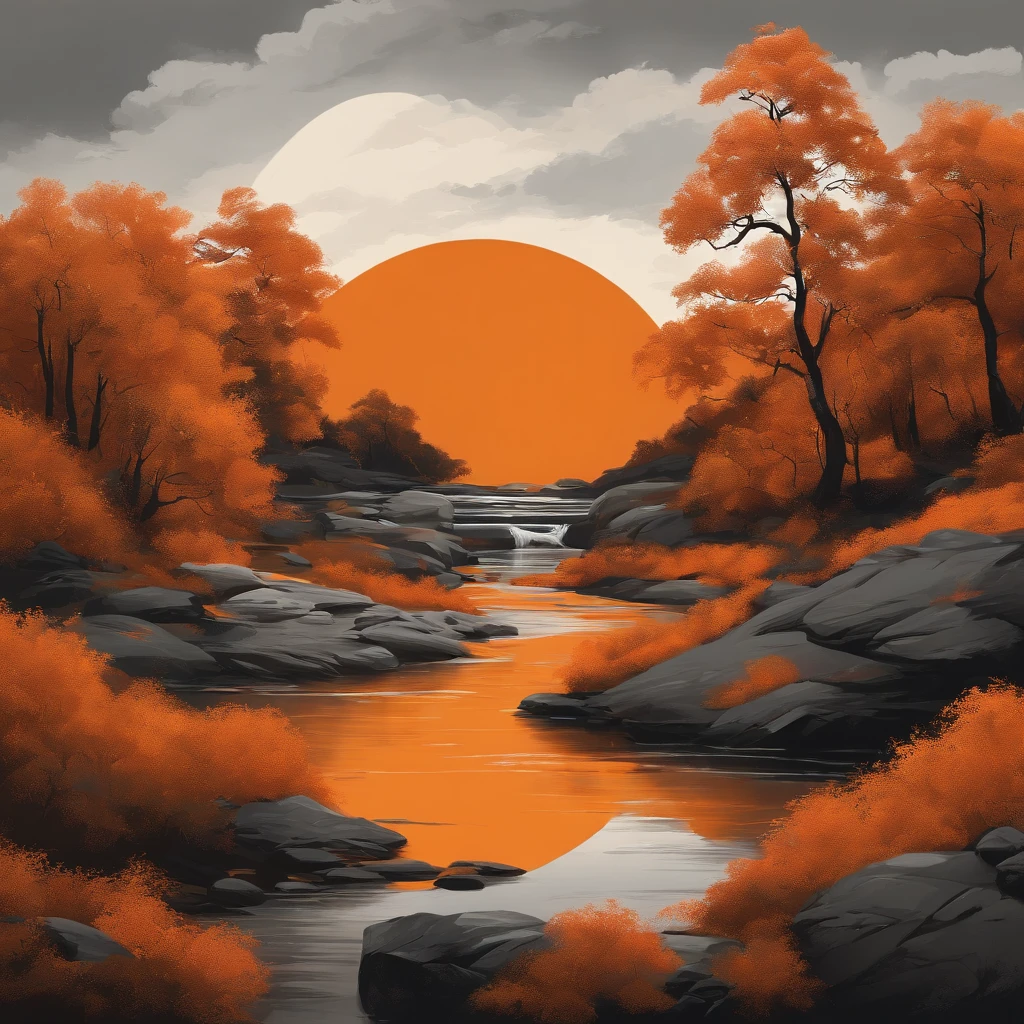 simple, contemporer, painting, artwork, japandi, orange color, 4k