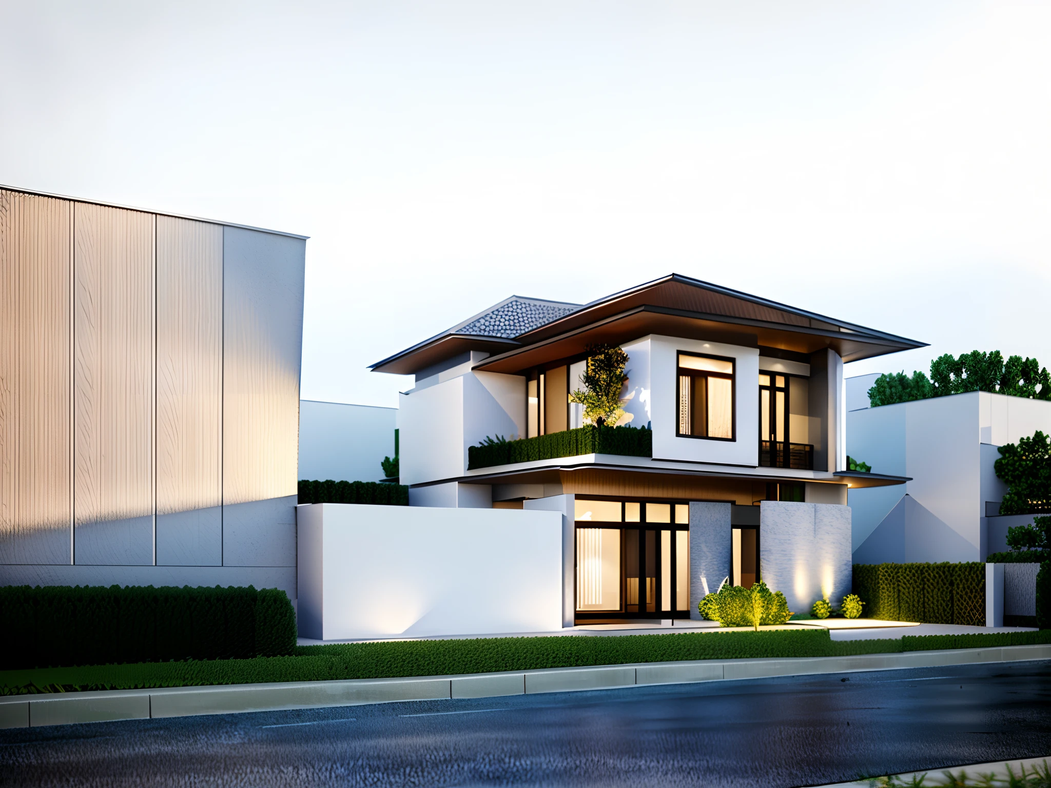 arafed house with a white exterior and a brick sidewalk, very realistic 3 d render, complete house, 3 d vray render, realistic 3 d render, realistic 3d render, in style of 3d render, vue 3d render, 3 d photorealistic render, render 3 d, 3d render, 3 d render, realistic render
