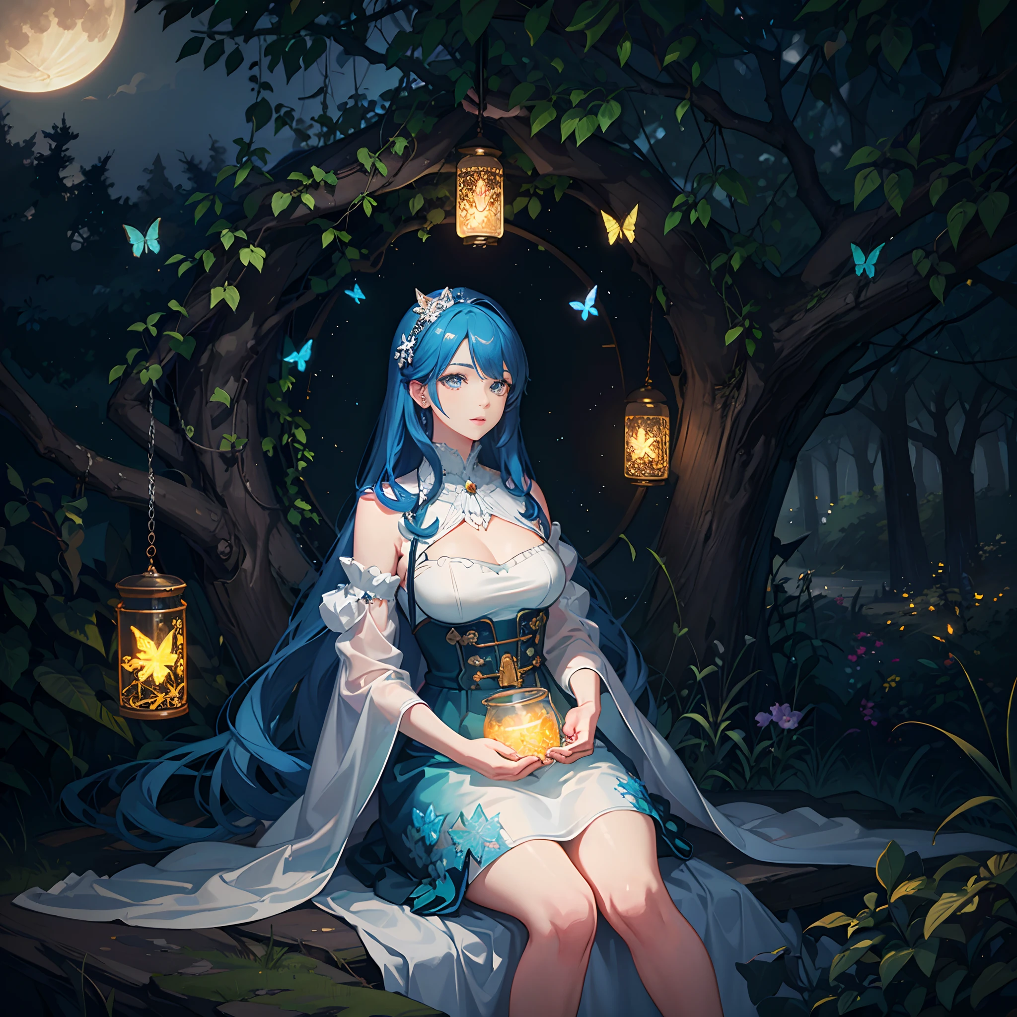 Very detailed and colorful forest
Huge bright moon, Heaven's vault , Butterflies and a river surrounded by a huge jar.  8K, Octane Render, intricate hyperdetails, Symmetrical,