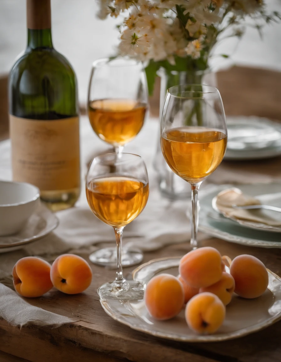 At the dinner table
1 glass of apricot wine
Some ripe apricots
1 wildflower
A few plates of simple food