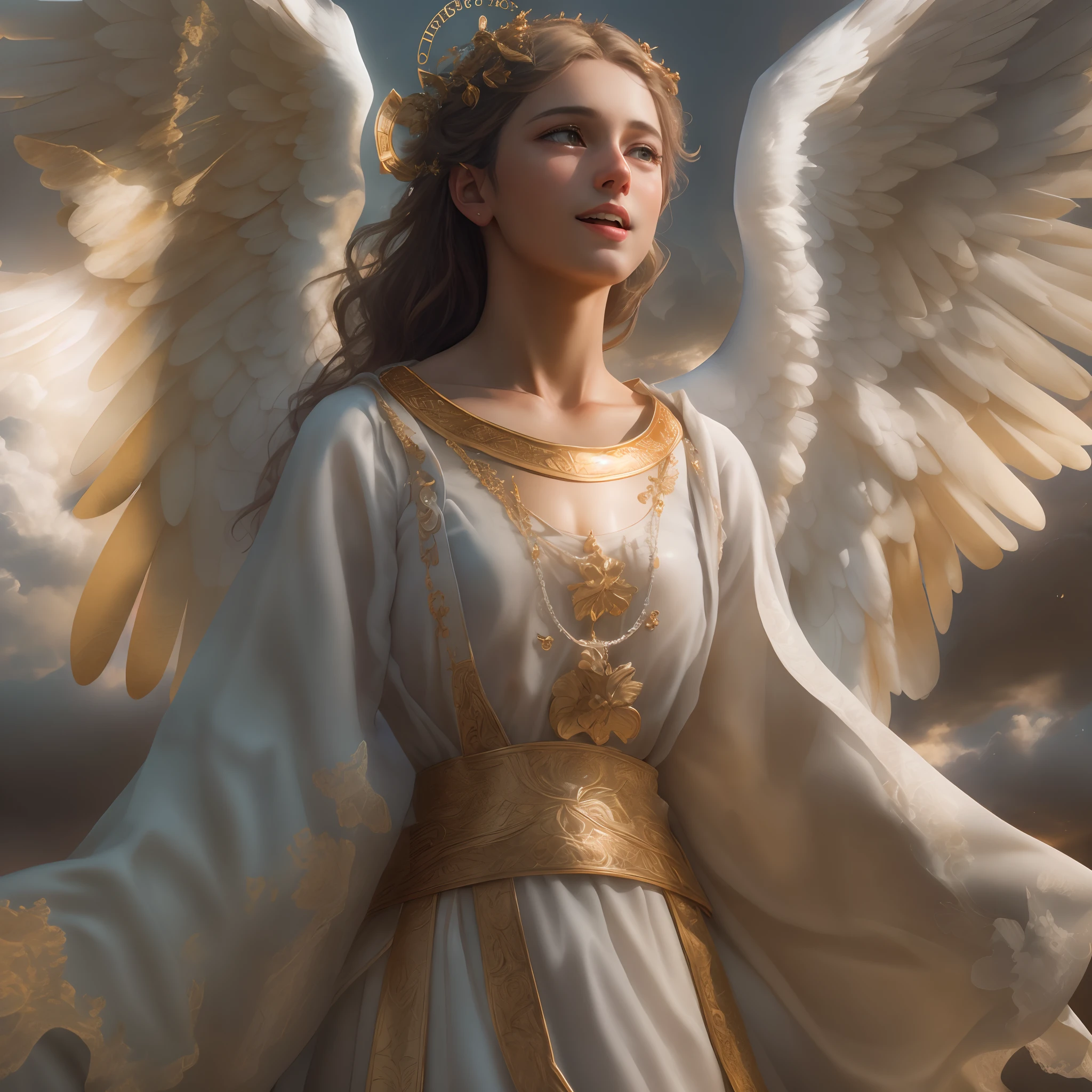 masterpiece, top quality, 8K, real person, realistic, very dense CG, shiny skin, fully focused, heaven, divine glory, radiant, angel, blessing, happiness,