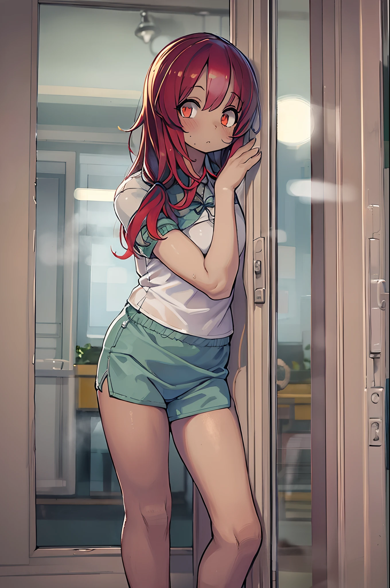 NSFW, Yuzu, blue archive, 1girl, classroom, stuck in locker, standing, nude, embarrassed, vagina, , locker, classroom, 