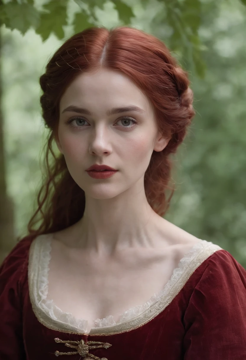 (((A deep reddish wound runs through his left cheek))) teint clair, woman about 19 years old, cheveux blancs naturels, Yeux verts distinctifs, Wearing kohl, mince et gracieux, beau, Candlelight in a medieval setting, Mise au point ultra nette, Realistic shooting, Medieval women's clothing, Tetradic colors (cicatrice:1.4)