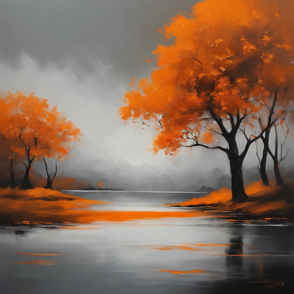 modern art painting, simple, contemporary, painting, artwork, japandi, orange color, 4k
