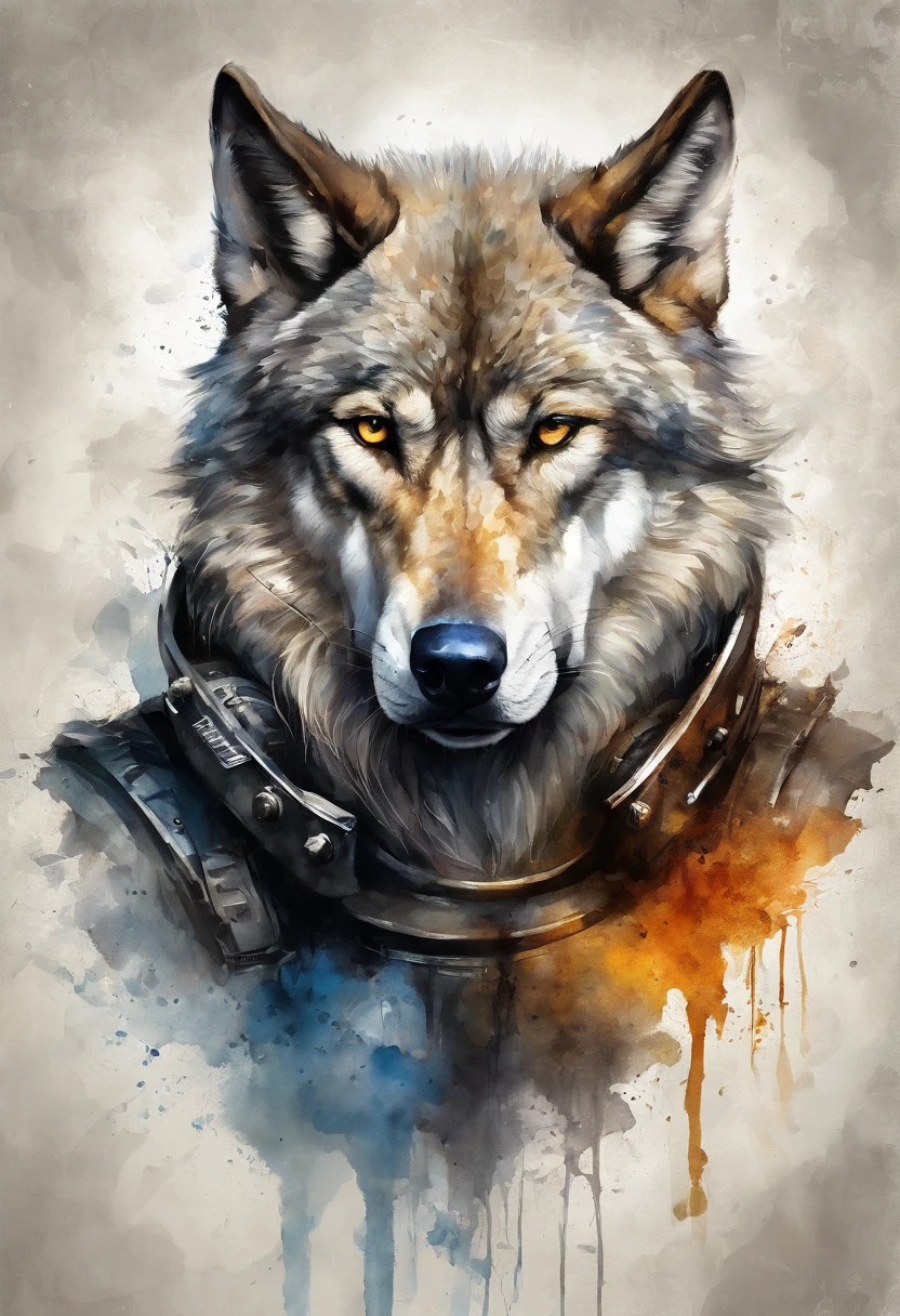 top-quality, Dramatic Lighting, menacing pose, fierce look, epic atmosphere, (((Helmet in the shape of a wolf's head))), (((Full body shot))),Wolves made of metal, cyborgs, Cyberpunk style, Clockwork, ((Intricate details)), nffsw, ((Intricate details, hyperdetails)), incandescent lamps, cinematic shot, Vignette, bokeh effect beckground, (dogy), (Full body shot).