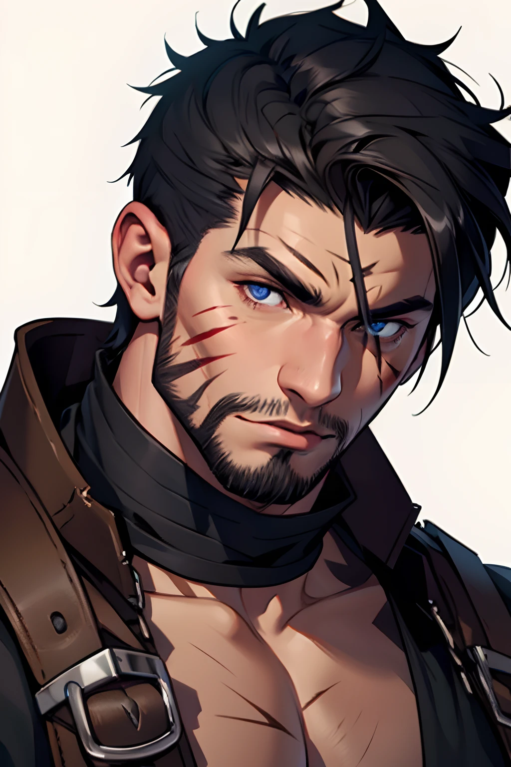 Viking berserker. Dark Black Hair. Short Hair. Huge Scars in his face