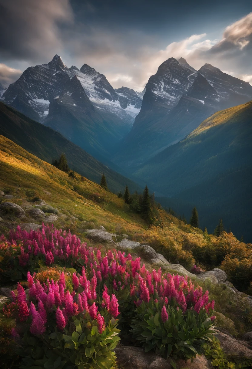 Produce a set of breathtaking mountain images, perfect for wallpapers. Enhance their quality by intensifying the rich, vibrant colors of the landscapes, making them pop with stunning clarity. Add intricate details to showcase the texture of the rugged terrain, the play of light and shadow on the peaks, and the lushness of the surrounding flora. Ensure that these images capture the grandeur and majesty of the mountains, providing viewers with a captivating and immersive visual experience.