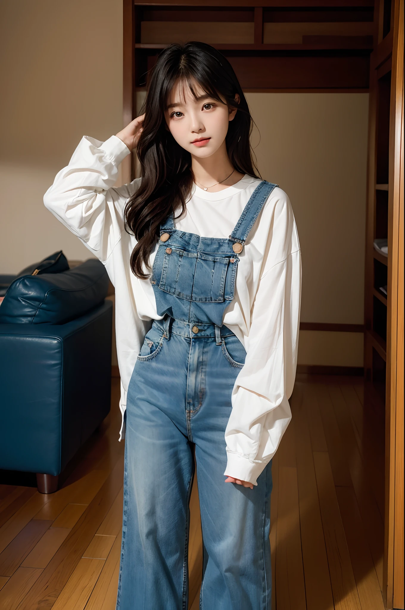 there is a woman standing in a room with a remote, a picture inspired by Kim Jeong-hui, unsplash, realism, ruan cute vtuber, taken with canon 8 0 d, kawaii shirt and jeans, chiho, taken with canon eos 5 d mark iv, wan adorable korean face, she has a cute expressive face, e-girl, e - girl