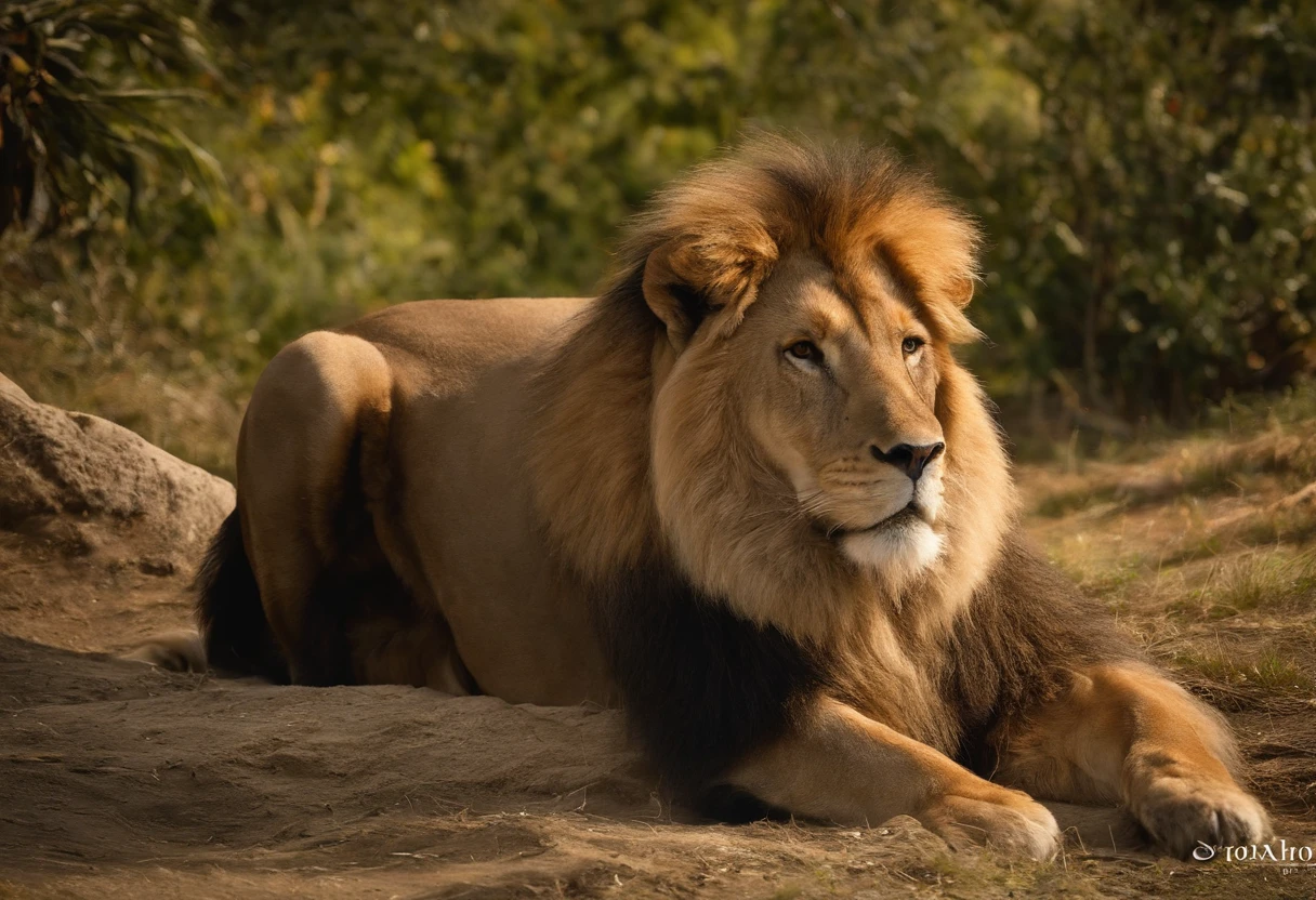 Um Homem forte e bom serio , Vestido com uma roupa antiga, uma sobretudo de pano cru, e um casaco de pelo branco por cima dos ombros, He looks like a lion, e usa uma coroa de espinhos, It is black and has full dreadlocks with copper and blonde colors.