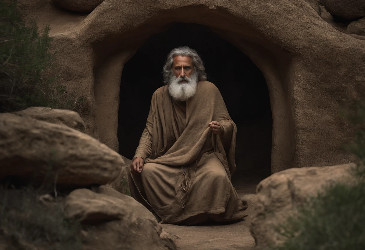 um rei, com barba, idade aparente de 50 anos, parecendo espantado, assustado, focando em seu rosto, olhando para outro homem, looking 50 years old, desolado, com deformidade nas pernas, foco nas pernas deformadas. ancient scenery, tempo antes de Cristo. With a lot of animals