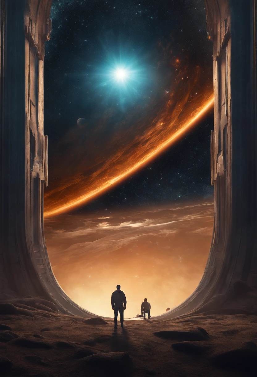Person, Stand in front of a space portal overlooking the sun, cyril rolando and goro fujita, portal to another universe, inspired by Cyril Rolando, Portal to another dimension, A WORLD, Only visible from the portal, high quality fantasy stock photo, Portal to another world, portal to outer space, in style of cyril rolando, A peek into space, universe, Magic Galaxy Portal, The Cycle of the Stars, god