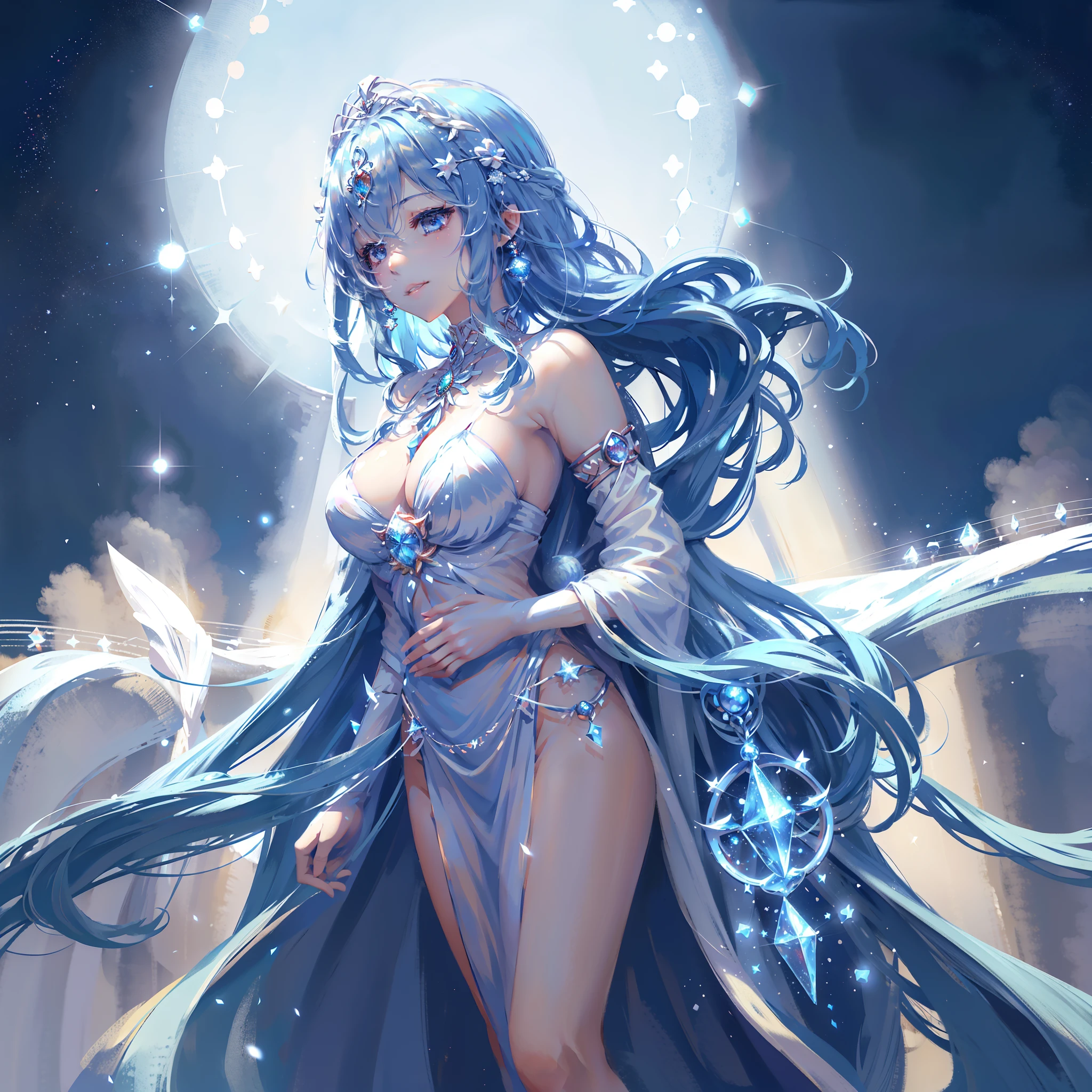 Super Idol a beauty girl A charming smile sky blue hair length hair Bright red and white costume Mystical Fantasia constellation a moon Crystal brilliance
Spirit of Polar Light
World of ice and snow
The power of light and magic
Guardian of nature
Symbol of good luck or blessing
Butoh and music
Fantastic existence
Polar Fairy
Arctic and Antarctic
Beauty and mystique