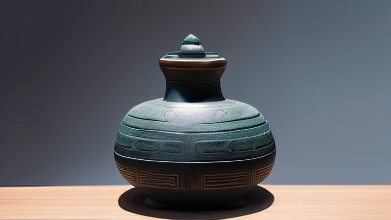 Antique artifacts,The bottle is placed on an ebony table,Total height 28 cm,Emerald inlay,This copper, White gold bronze bottle,It resembles a copper cleaning bottle unearthed by the shrine monk Tataki,It can be concluded that it is a relic of the Tang Dynasty,Blue and white inlay,Full staff kiln, Full branch mode, No text,Forged hammer pattern,Has a small belly,oguchi,sedate,massiness,Shiny and warm