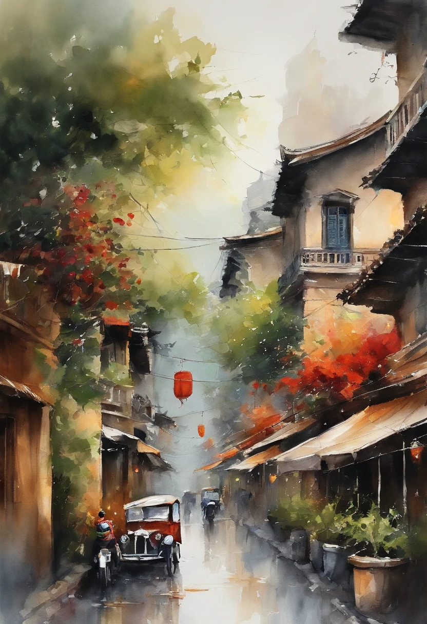 Best Quality, masutepiece, 超High Resolution A, (photograph realistic:1.4), hyperrealism, dream-like,FusionArt,The streets of Hanoi in the background