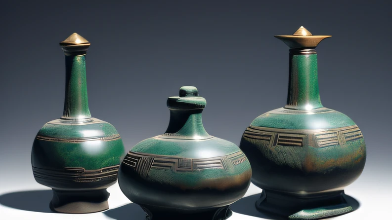 Ancient african pots, illustration, broken, best quality 