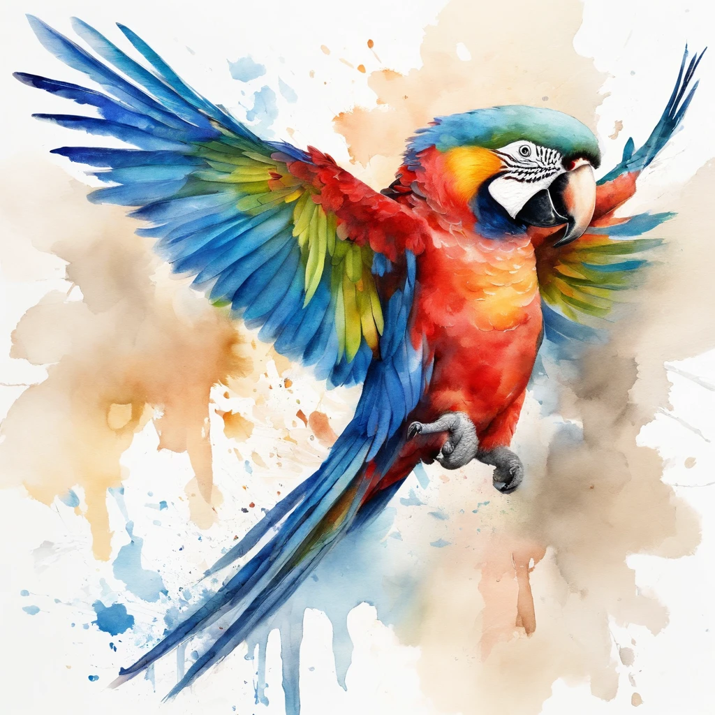 Parrot of blue color with open wings on the back Fantastic background