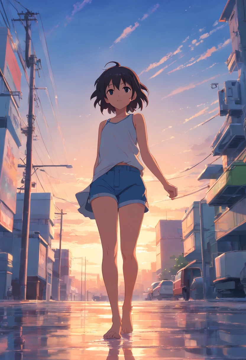a cute loli，Barefoot，Tummy down，Look up at your head，raise her legs，white  panties，largeeyes，Cute faces in anime，toppless、NSFW、teats 、pink areolas、barechested、All nude、wearing no clothes